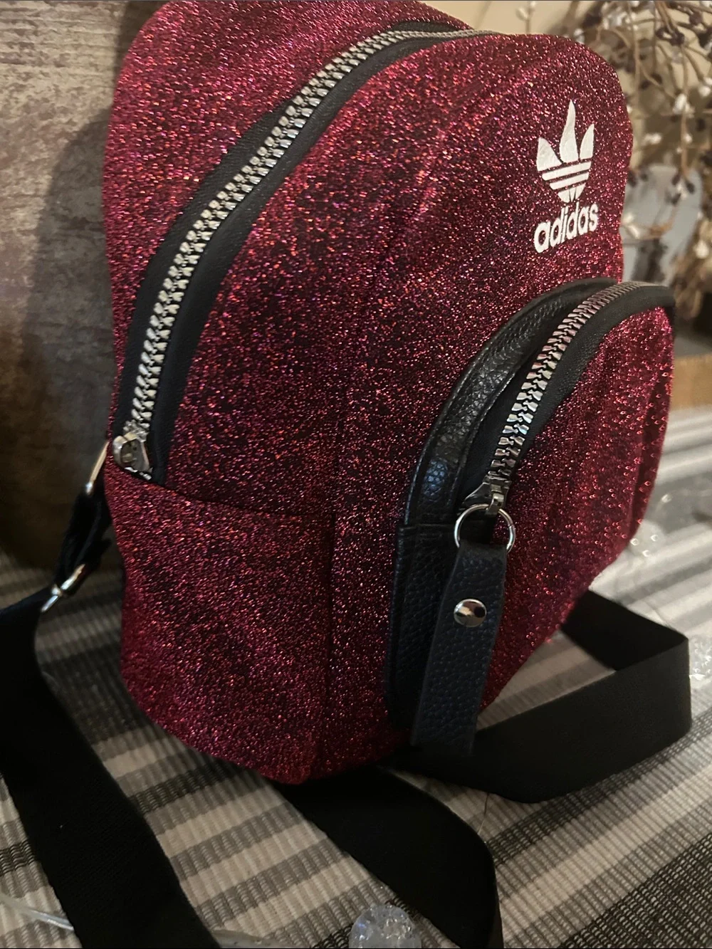 adidas Sparkle Burgundy Mini Backpack with Front Zip - Picture 2 of 11